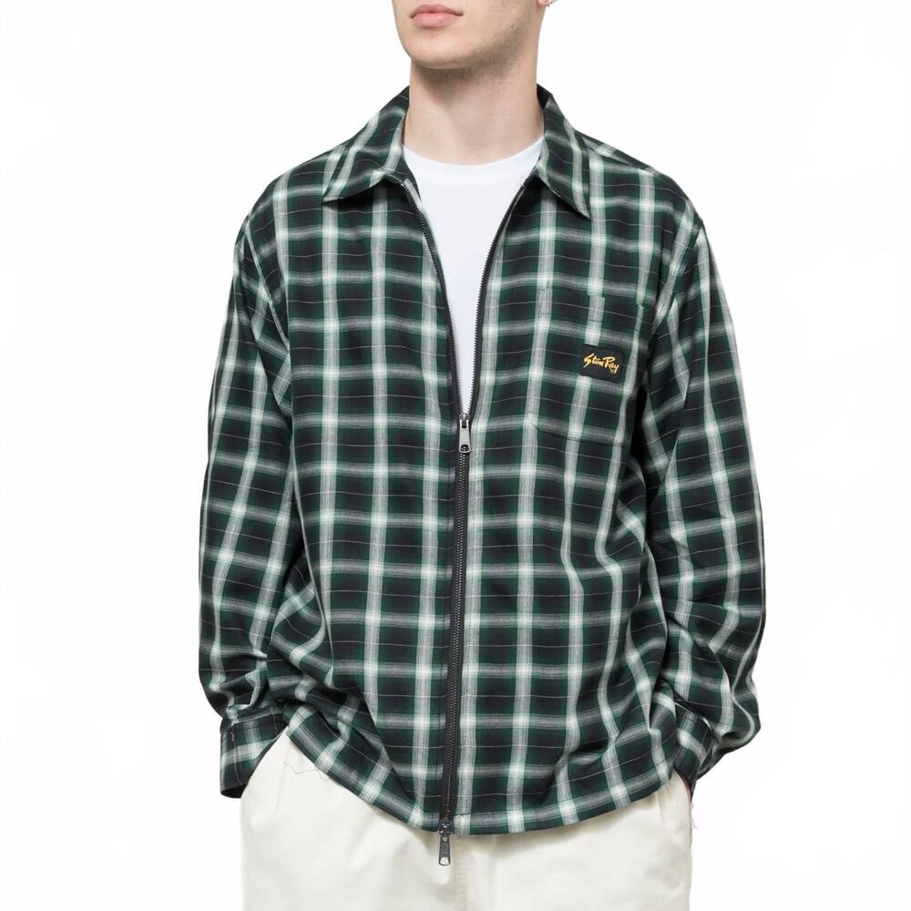NEW STAN RAY lobg sleeve zip shirt in green check